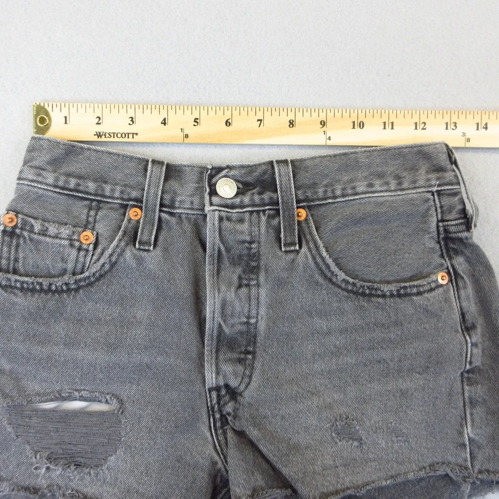 Levi's 501 Shorts Women W25 Gray Distressed Denim Cut Off High Rise Button Fly